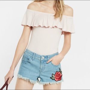 Express Off The Shoulder Ruffle Bodysuit